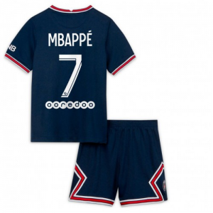 Paris Saint Germain Kylian Mbappe 7 Barn Fotballdrakter 2021 22 – Kortermet(Inkluderer shorts)